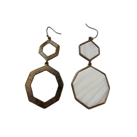 White Stone Hexagon Earrings - Picture 3 of 6